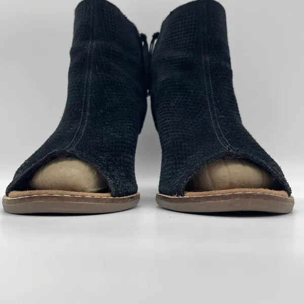Toms Womens 9 Booties Majorca Peep Toe Perforated Black Suede‎ Ankle Boots - Image 13
