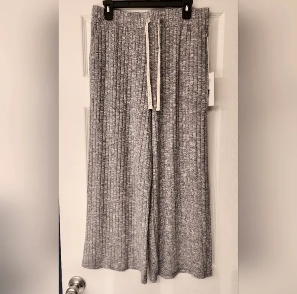 CALME by Johnny Was Cozy Wide Leg Drawstring Pants in Blue/gray size Large - Image 3