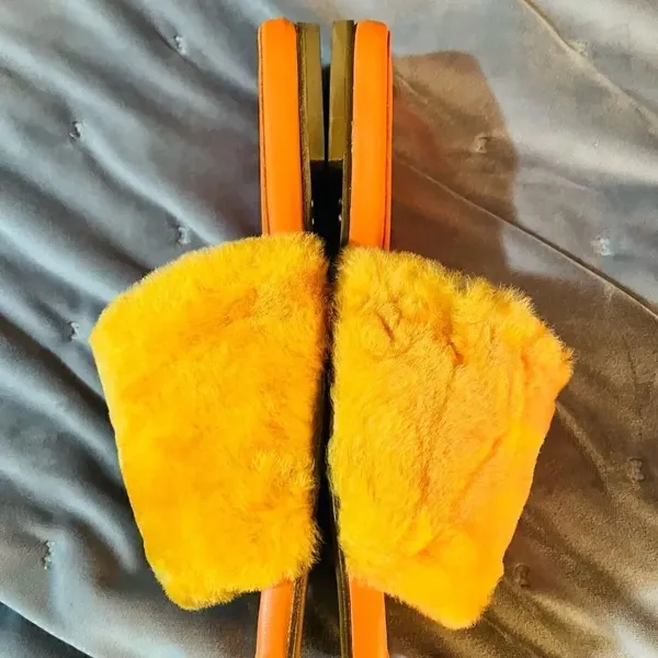 BEAUTIISOLES Faux Fur Sofie Slide Orange Shearling Leather 7.5 NIB - Image 8