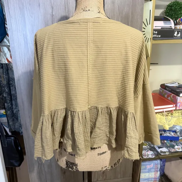 We The Free Free People Dallas Crop Henley Top S Olive Green Peplum Boho Grunge - Image 5