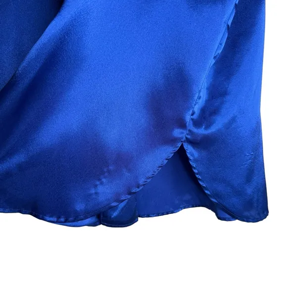 Vintage 80s Gold Label Victorias Secret Night Shirt‎ Dress M/L Blue Satin Korea - Image 3