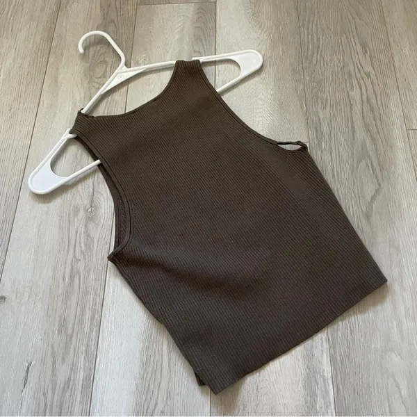 Reformation Distressed Tank Top organic cotton womens Brown (small) casual crop - Image 4