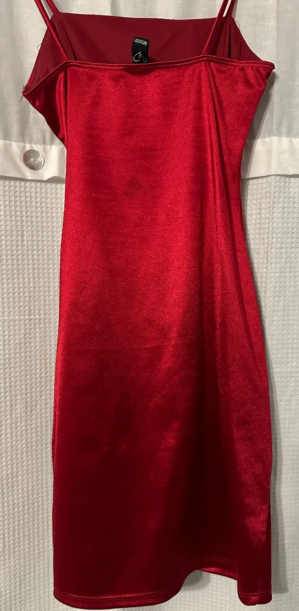 Windsor Red Satin Mini Dress Wrapped - Image 2