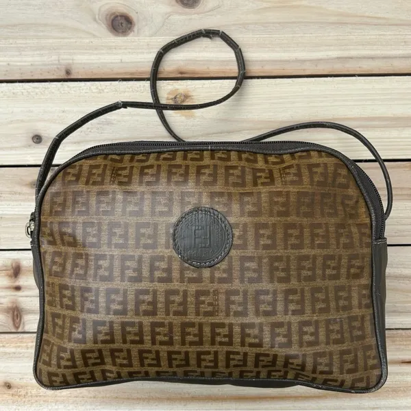 Authentic Vintage Tan Brown Monogram Fendi Shoulder Bag Purse - Image 4