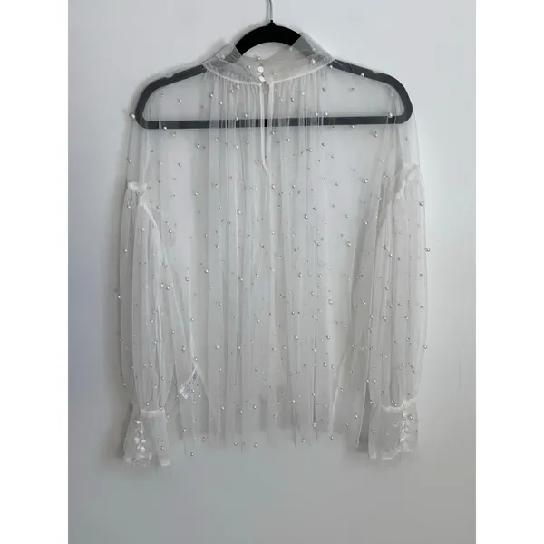 INA sheer white mesh decorated faux pearls‎ size medium - Image 2