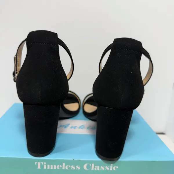 Ankis Women Black Faux Suede Block Heel Ankle Strap Sandals Size 7.5 Open Toe‎ - Image 6