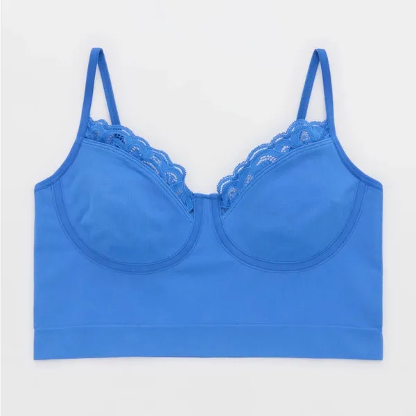 Aerie Blue Superchill Seamless Lace Trim Corset Tank Top Bralette - size XL - Image 6