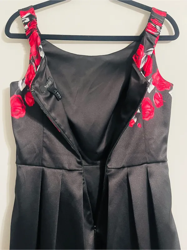 Vintage Formal Dark Romantic Satin Red Rose Gothic Flare Dress 6 Vampy Grunge - Image 14