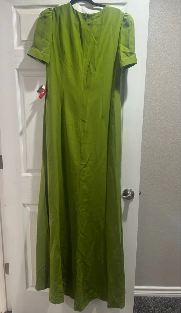 Mac Duggal Plunge Neck Puff Sleeve Cut Out Gown - Image 5