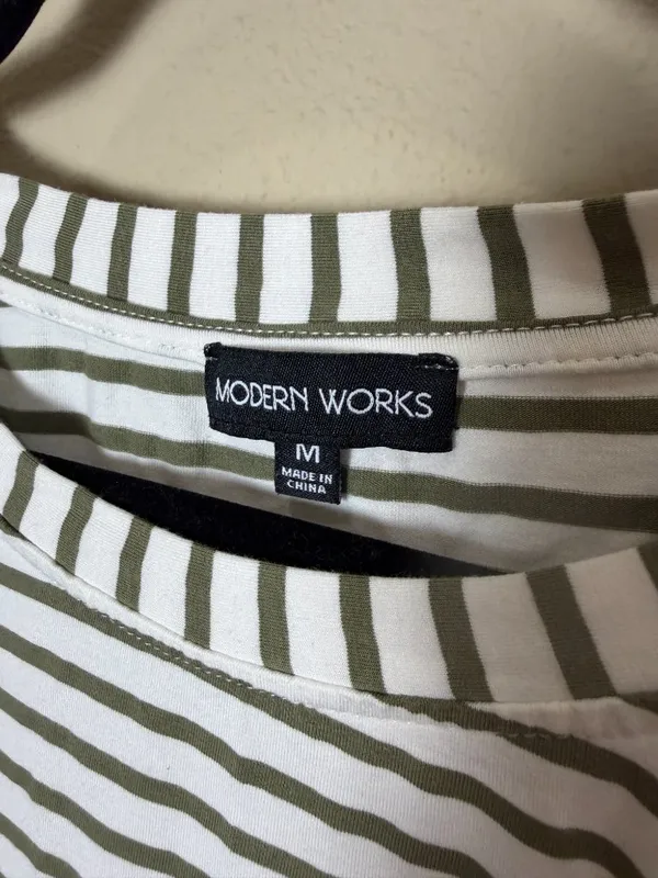 Modern Works Striped Puff Short Sleeve Top Shirt Blouse Size Medium - Image 4