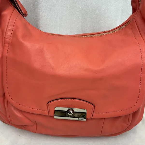 Coach Kristin F22309 Coral Pink Large Smooth Soft Leather Hobo Shoulder Bag - Image 4