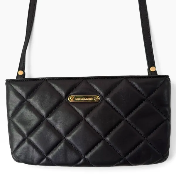 Michael Kors Black Quilted Leather Purse Small Clutch Credit Card Pockets - Image 3