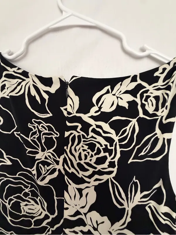 Mary L Couture Women Black Ivory Floral Asymmetric Hem Midi Dress Sz 10(A853) - Image 10