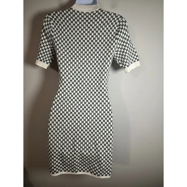 Abercrombie & Fitch Green White Checkerboard Mock Neck Bodycon Sweater Dress SP - Image 3