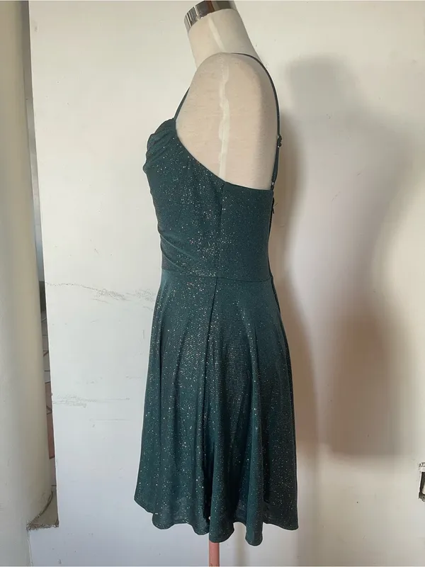City Studio Dark Green Sparkle Cowl Neck Mini Dress - Image 2