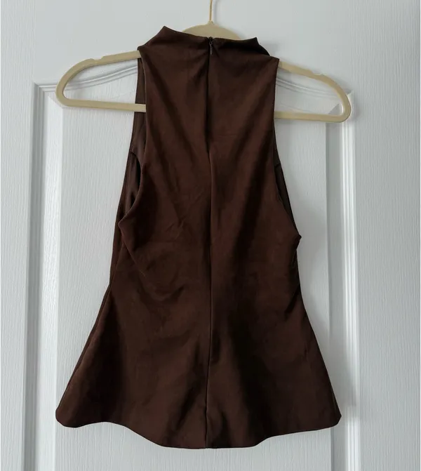 Zara Brown Suede Sleeveless High Neck Halter Top - Image 5