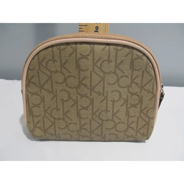 Calvin Klein CK Logo Cosmetic Bag | Beige Monogram Makeup Bag | Preowned - Image 4