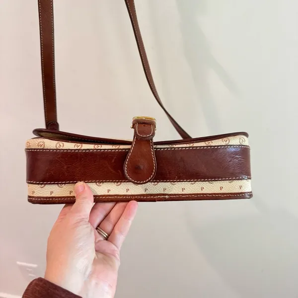 Vintage Pollini Italian Leather Logo Shoulder‎ Bag Satchel Cream/Brown - Image 8