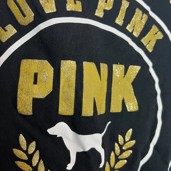 Victoria's‎ Secret Pink Women's XS T-Shirt Black Neck Lacing Dog Logo Love Pink - Image 5
