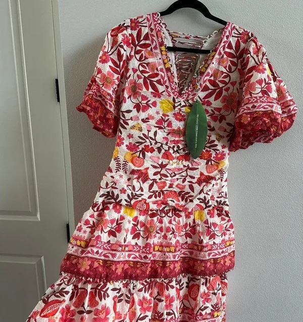 FARM Rio Romantic Orchard Tiered Midi-Dress | Size Small - Image 8