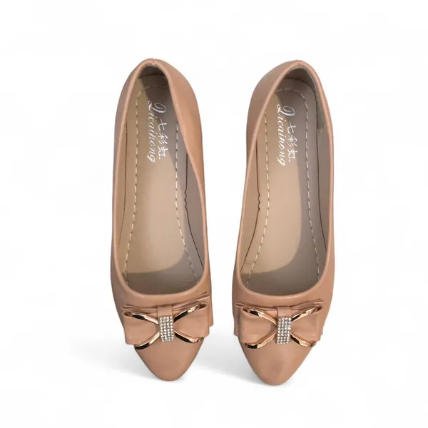 NEW Coquette Romantic Dainty Fairy Blush Pink Faux Leather Rhinestone Bow Ballet Flats Ballerina Kitten Heels Size 38 - Measurement in pics New no tags - Image 3
