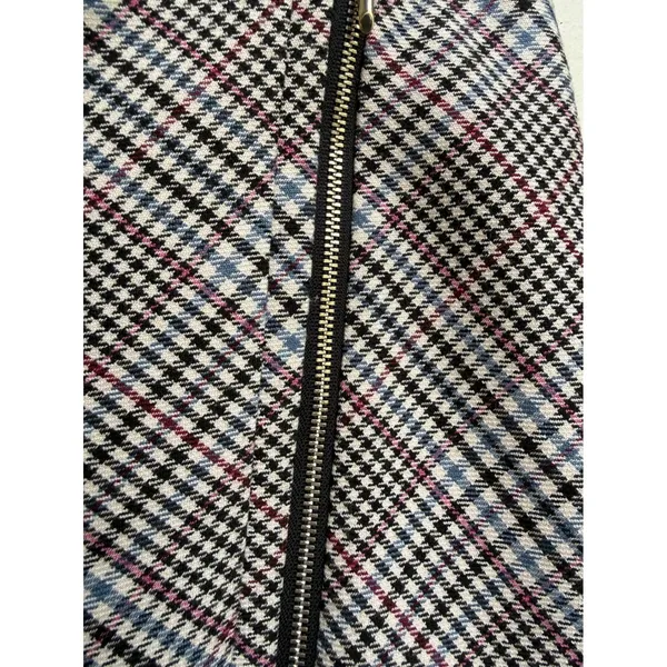White House Black Market Plaid Zip Mini Skirt Womens Black Blue Burgundy Size 8 - Image 2