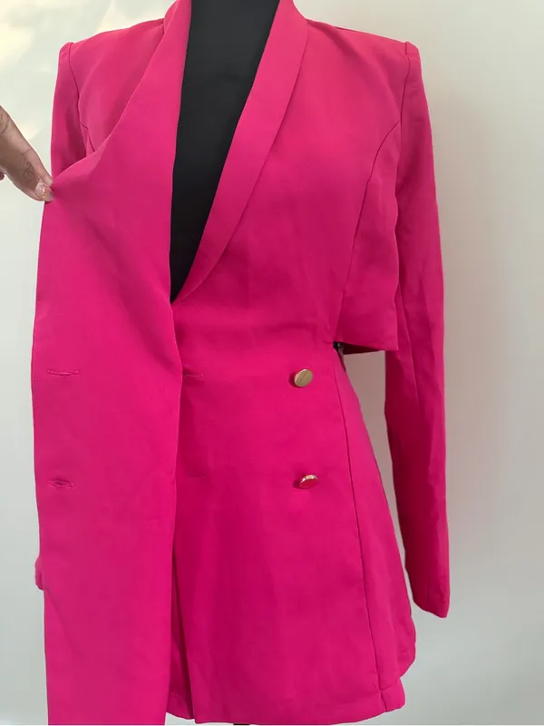 Lulus Ahead of the Trend Hot Pink Long Sleeve Blazer Romper - Image 6