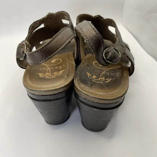 Dansko Nina Sandals Womens 38/7 Heels Brown Leather Floral Strappy‎ Platform - Image 4