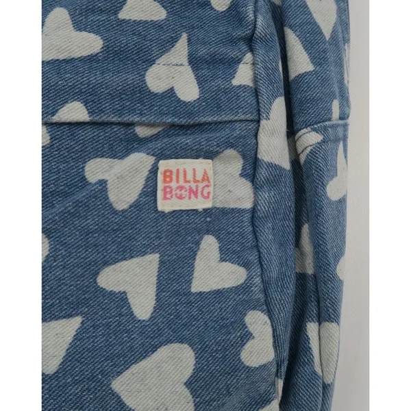 Billabong Denim Heart Print Backpack Blue White Adjustable Straps School Bag‎ - Image 5