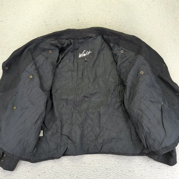 Winlit Women's Leather Jacket L Black Double Breasted‎ Vintage Made in Korea - Image 5