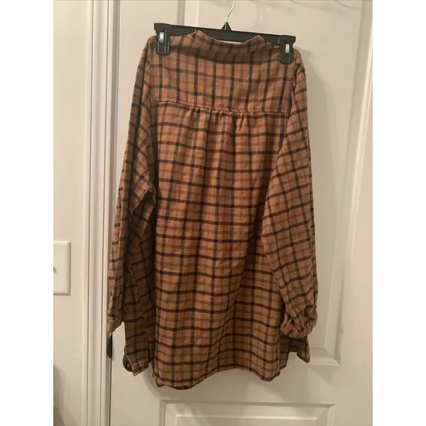 Isabel Maternity Women's Plus Size L Flannel Brown Black Long Sleeve Shirt Top - Image 8