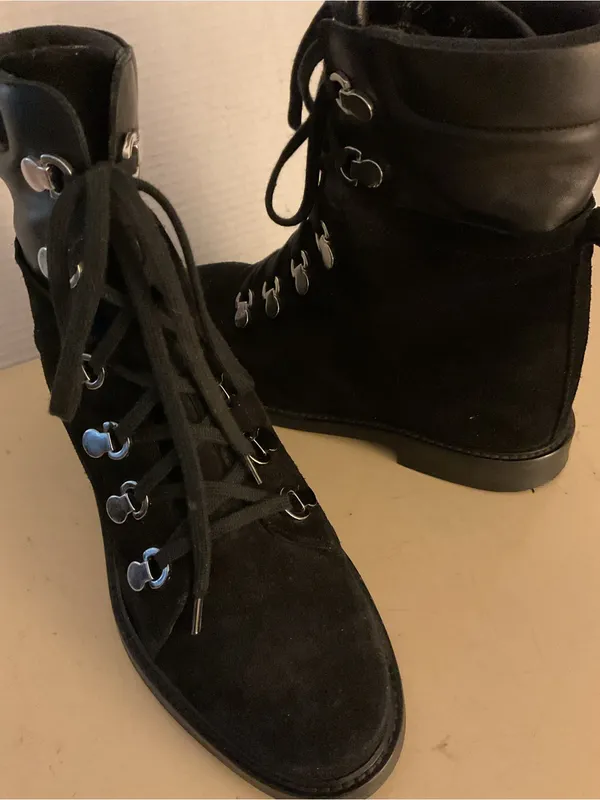Aquatalia women black leather suede hiking combat boots US 9 - Image 3