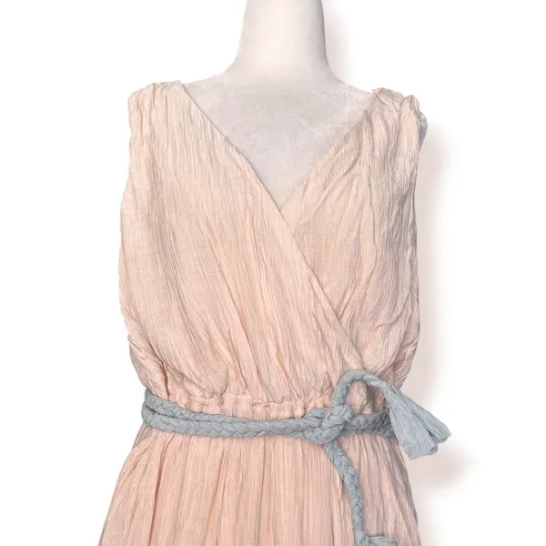 Flying Tomato Maxi Dress Blush Pink Blue Colorblock Crinkle Boho Resort Belted - Image 2