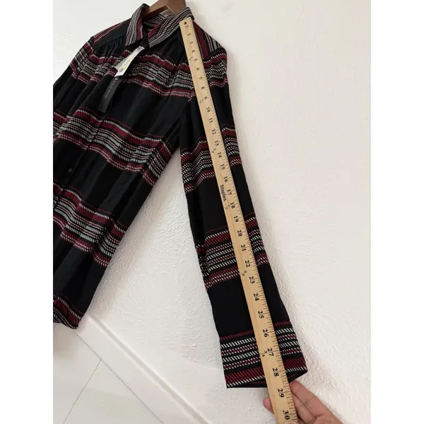 Intro Love the Fit Women’s Button Front Blouse Size M Black Red Stripe Rayon NWT - Image 6