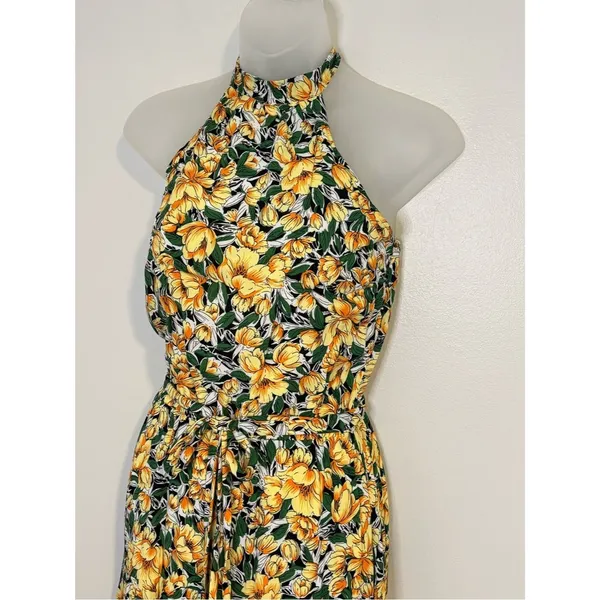 Women’s Halter Neck Yellow Floral Maxi Dress Size Small - Image 3