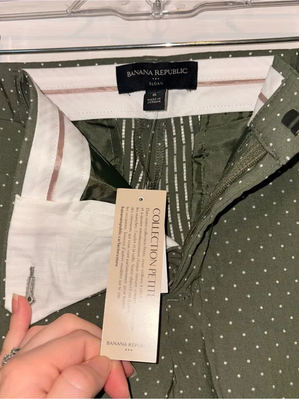 NWT Banana Republic Sloan Women’s Olive Green Polka Dot Dress Pants Size 6P - Image 7