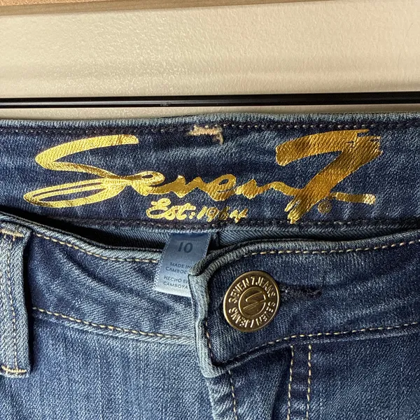 7 For All Mankind Luxe Straight Leg Cropped Jeans Size 10 Raw Hem High‎ Rise - Image 2