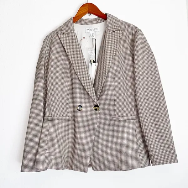 NWT Rachel Zoe Plaid Gingham Houndstooth Oversize Blazer Large Read - Image 2