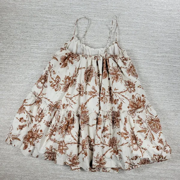 Abercrombie & Fitch Babydoll Cami Top Womens M White Brown Floral Tiered Tunic - Image 9
