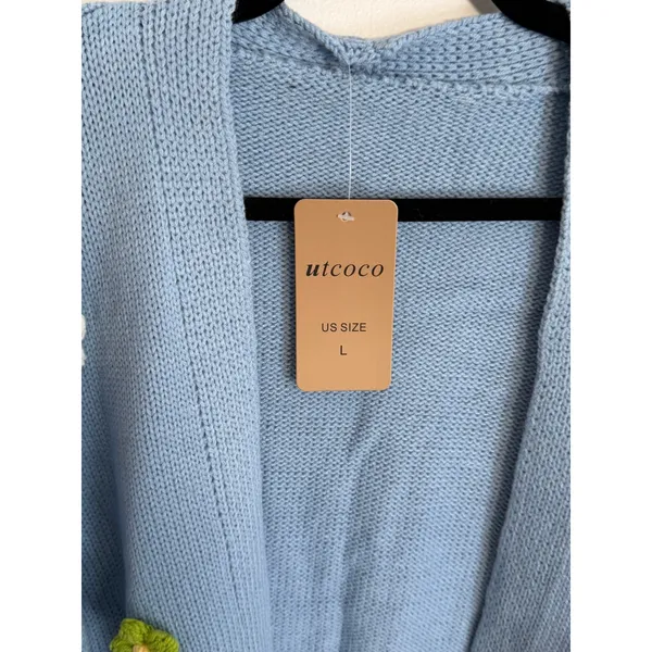 Light Blue Open Front Floral Cardigan size large NWT - Image 2