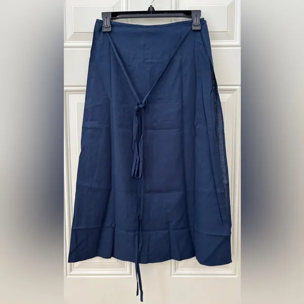 NWT Andie The Wrap Maxi Skirt Women's S/M Navy Blue Tie String Linen Blend - Image 2