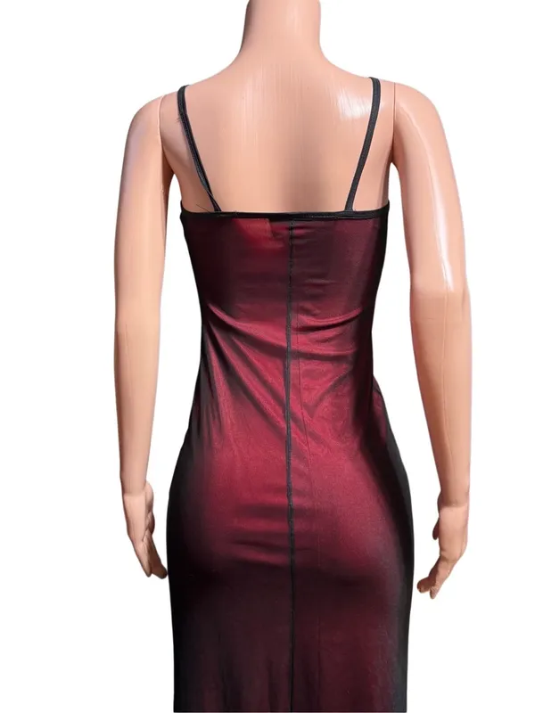 Whistle sleeveless burgundy and black midi mesh overlay and floral print dress M - Image 5