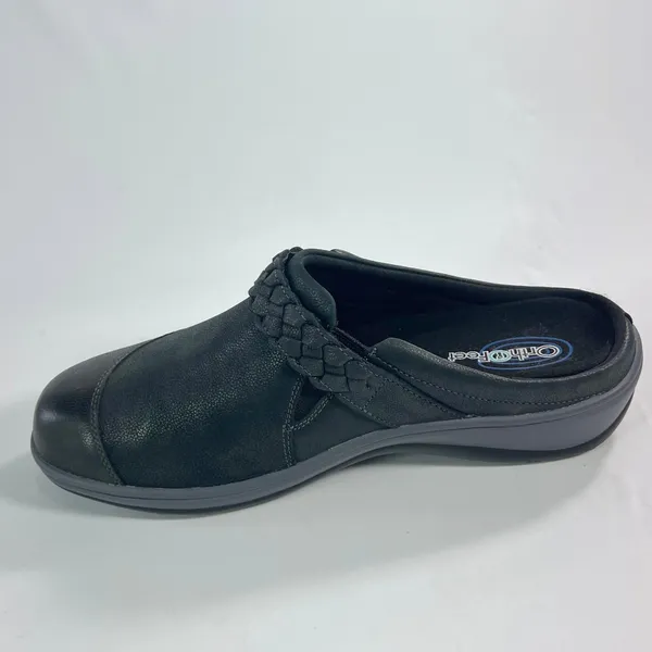 Orthofeet Irma Womens Size 11 Medium Black Leather Orthopedic Comfort Clog Mules - Image 5