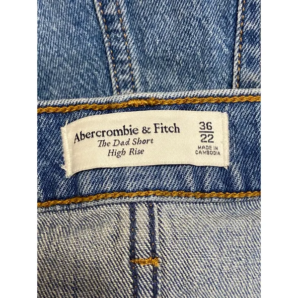 Abercrombie & Fitch Blue High Waisted Frayed Raw Hem Denim Jeans Dad Shorts 36 - Image 3