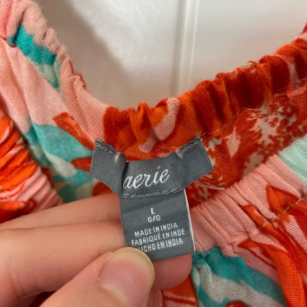 NWOT Aerie women’s pink orange‎ lightweight cropped summer elastic top blouse L - Image 3