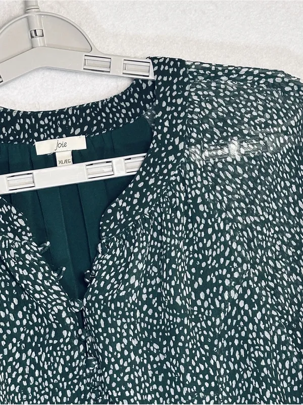 Joie Arctic Animal Spot Mini Dress XL Green Balloon Sleeve Speckle Print Flowy - Image 2