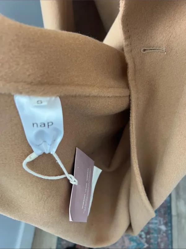 NWT Nap Loungewear Londyn Shawl Camel Tan 100% Merino Wool Oversized Long Coat S - Image 8