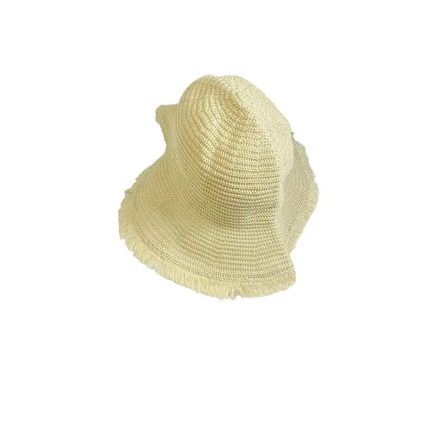 Straw Hat Womens OS Frayed‎ Edge Beach Vacation Tan Packable - Image 4