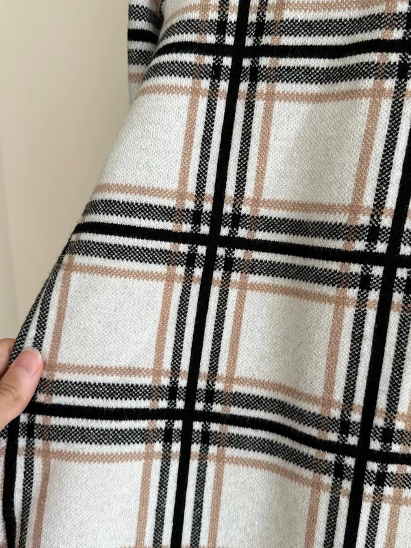 Rachel Zoe Women’s Plaid Sweater Jacket, Black/White/Tan, Fall Outerwear, Large - Image 15