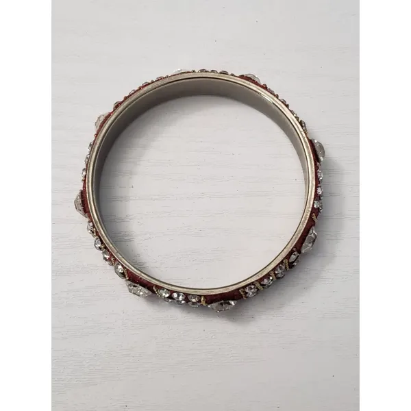 Vintage Bracelet / Bangle Red Glitter & Clear Gem 7.5" - Image 5